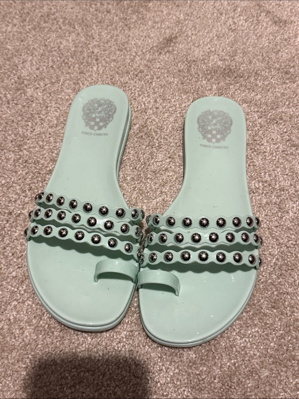 Vince Camuto Mint Green Studded Slide Sandals